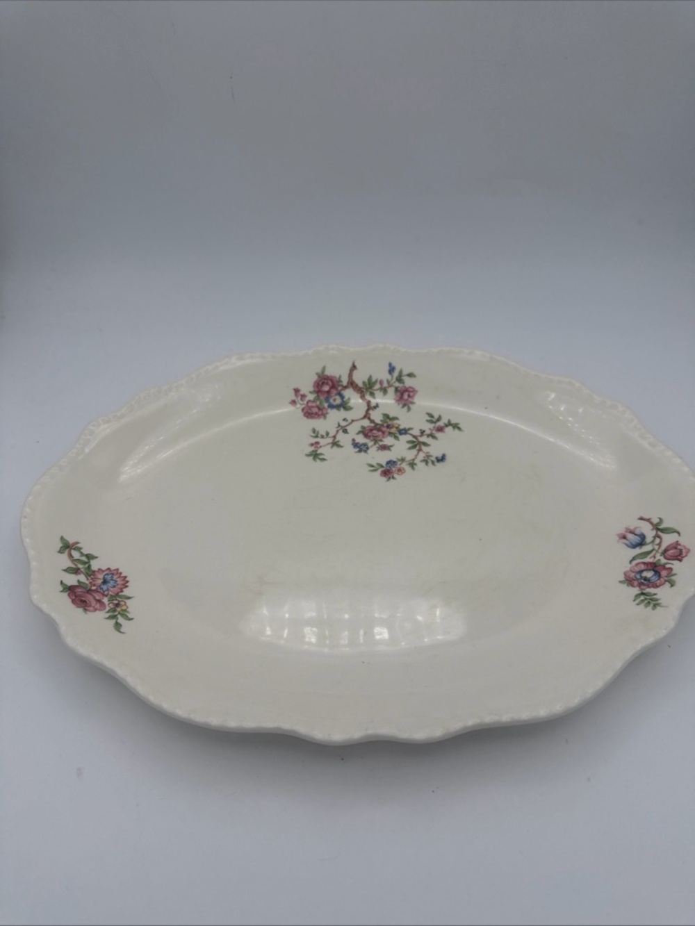 VTG Homer Laughlin Virginia Rose Platter G8 N7 July 1948 USA Pink Blue Sprigs